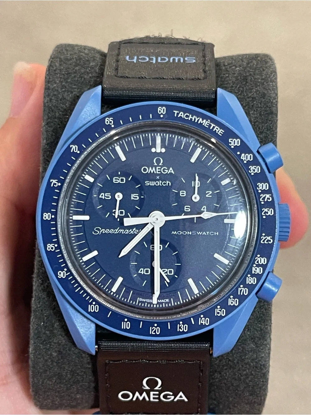 Omega Blue Speedmaster-style Chronograph with Black Strap